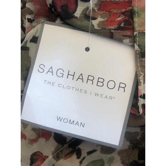 NWT Sag Harbor Womens Size 1X Fireberry Floral Blouse Long Sleeve Semi Sheer - Picture 8 of 9